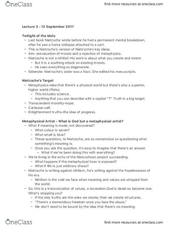 POLSCI 3CC3 Lecture Notes - Lecture 3: Schadenfreude, A Fable, Friedrich Nietzsche thumbnail