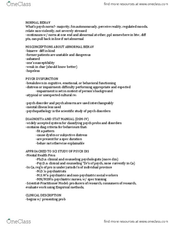 Psychology 2030A/B Lecture Notes - Systematic Desensitization, Dorothea Dix, Neurosis thumbnail