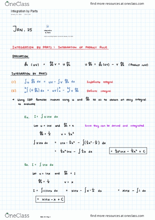 MATH 101 Lecture 7: Integration by Parts thumbnail