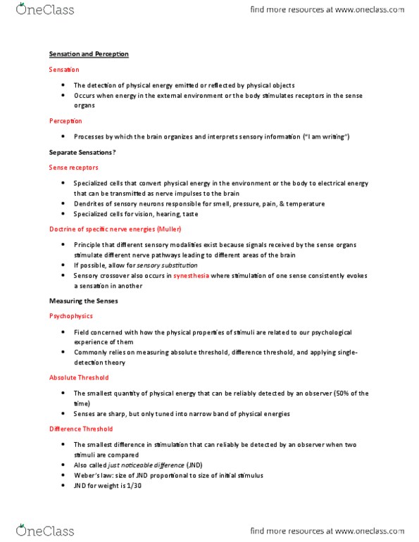 PS101 Lecture Notes - Depth Perception, Synesthesia, Multisensory Integration thumbnail