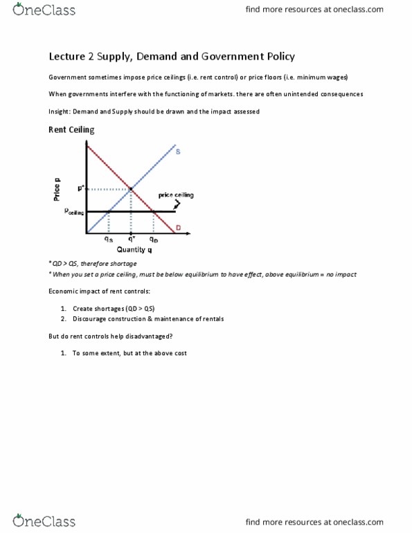 ECO100Y1 Lecture Notes - Lecture 4: Price Ceiling, Price Floor, Working Poor thumbnail