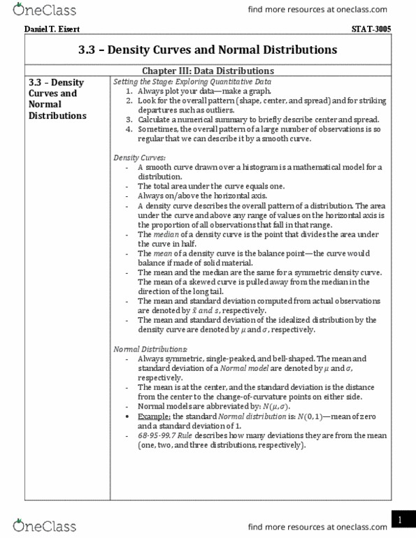 STAT 3005 Lecture Notes - Lecture 3: Quantile, Standard Deviation, Normal Distribution thumbnail