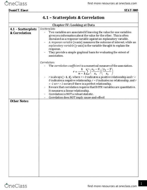 STAT 3005 Lecture Notes - Lecture 4: Robust Statistics, Dependent And Independent Variables thumbnail