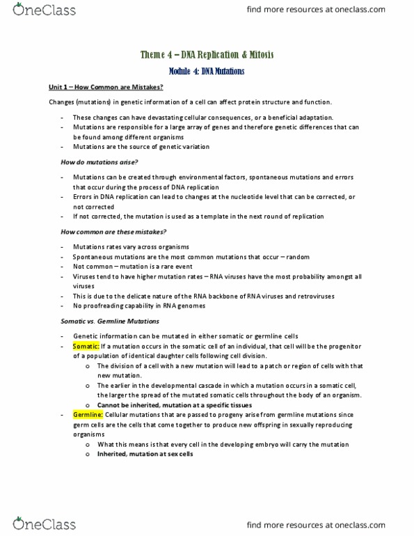 BIOLOGY 1M03 Lecture 15: Module Notes - Theme 4, Module 4 thumbnail