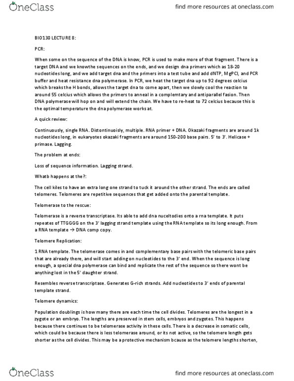 BIO130H1 Lecture Notes - Lecture 8: Proofreading, Dna Supercoil, Apoptosis thumbnail