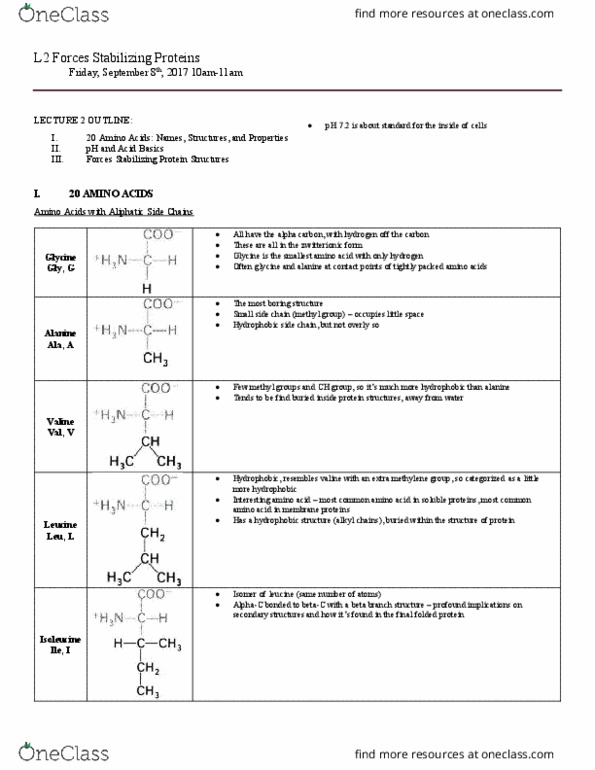 BCH210H1 Lecture Notes - Lecture 2: Post-Translational Modification, Histidine, Methylene Group thumbnail
