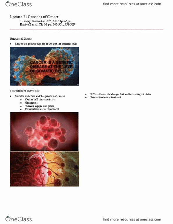 HMB265H1 Lecture Notes - Lecture 21: Oncogene, Trastuzumab, Oncogenomics thumbnail