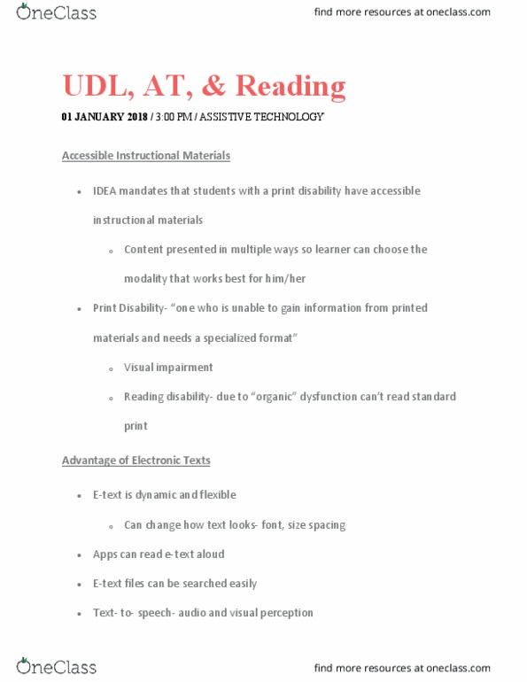 EDPS 45900 Lecture Notes - Lecture 2: Print Disability, Daisy Digital Talking Book, Reading Disability thumbnail