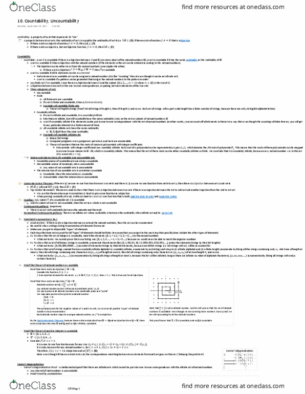 COMPSCI 70 Chapter Notes - Chapter 10: Continuum Hypothesis, Bijection, Natural Number thumbnail