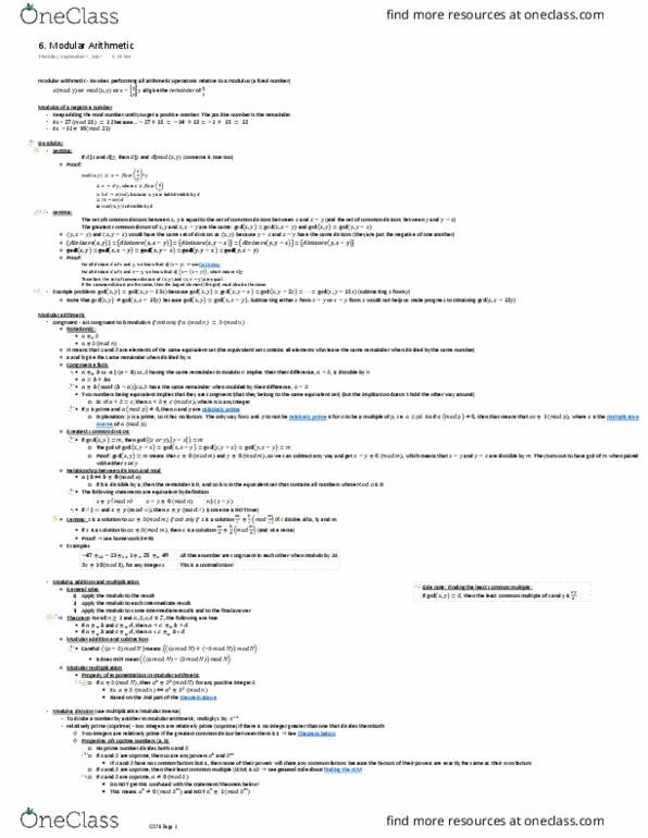 COMPSCI 70 Chapter Notes - Chapter 6: Coprime Integers, Modular Multiplicative Inverse, Modulus Guitars thumbnail