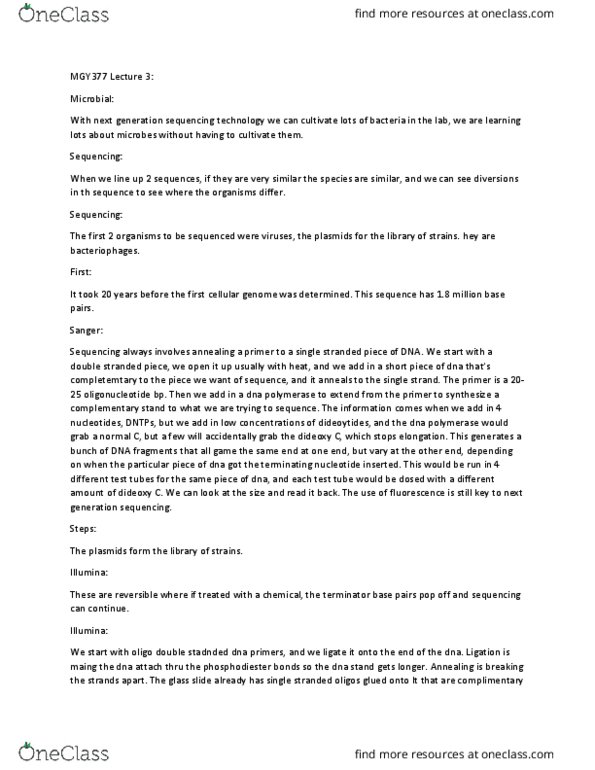 MGY377H1 Lecture Notes - Lecture 3: Phosphodiester Bond, Metagenomics thumbnail