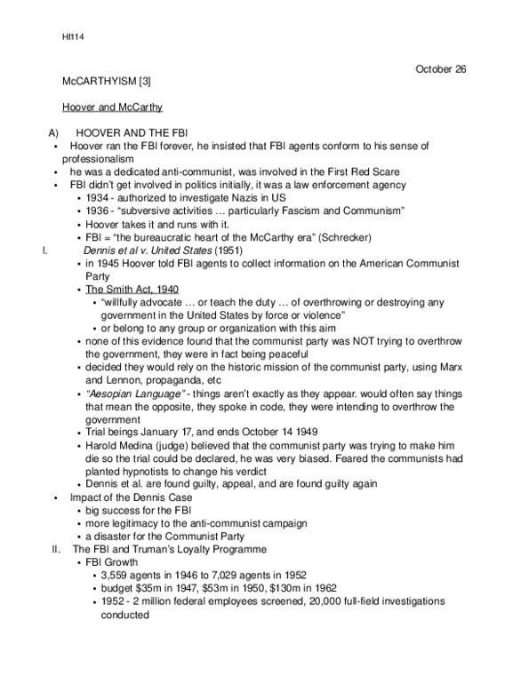 HI114 Lecture Notes - National Lawyers Guild, Communist Party Usa, First Red Scare thumbnail