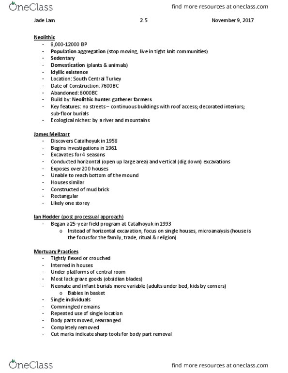 AR101 Lecture Notes - Lecture 15: James Mellaart, Ian Hodder, Plants And Animals thumbnail