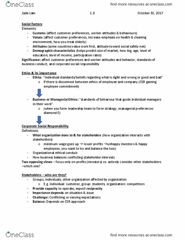 BU111 Lecture Notes - Lecture 8: Corporate Social Responsibility thumbnail