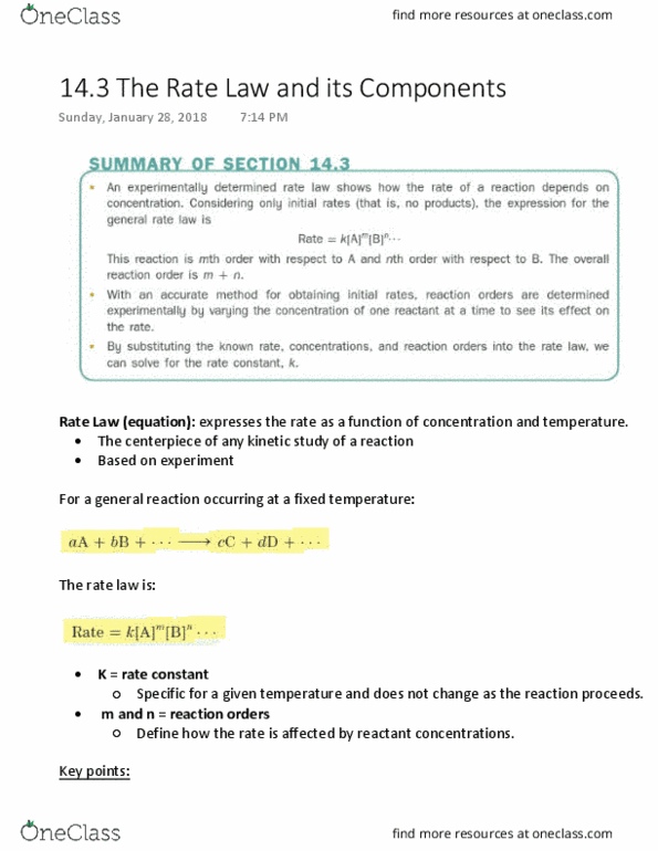 CHEM 120 Lecture Notes - Lecture 8: Rate Equation, Reaction Rate Constant, Pressure Measurement thumbnail