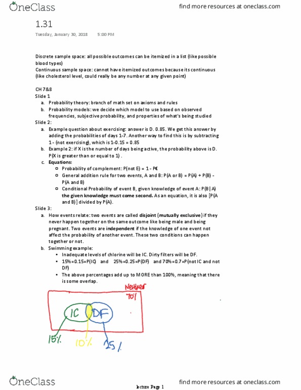 STATS 7 Lecture Notes - Lecture 10: Sample Space, Probability Theory, Conditional Probability thumbnail