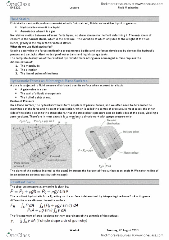 ENB205 Lecture Notes - Lecture 4: Gate Valve, Parallel Axis Theorem, Statics thumbnail