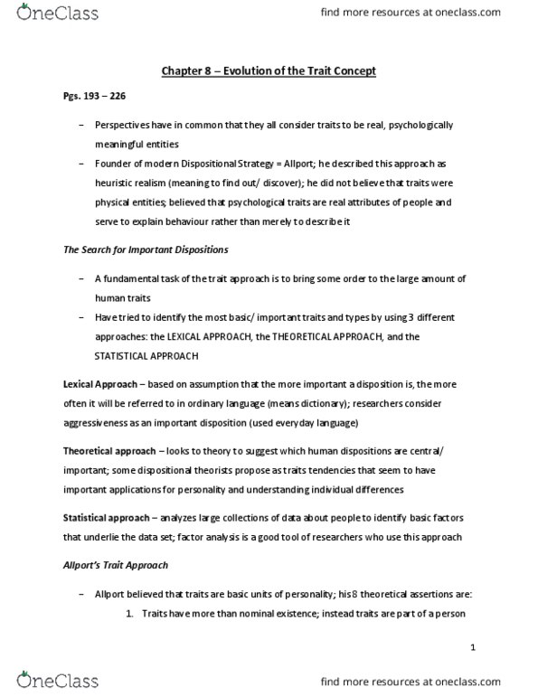 PSYC 2130 Chapter Notes - Chapter 8: Type A And Type B Personality Theory, Coronary Circulation, Nomothetic thumbnail