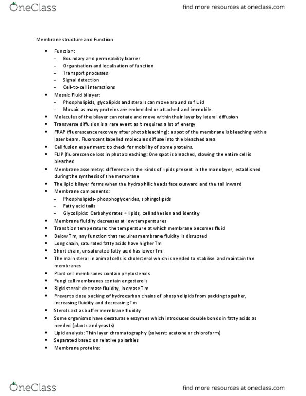 CELL201 Lecture Notes - Lecture 5: Thin-Layer Chromatography, Membrane Fluidity, Lipid Bilayer thumbnail