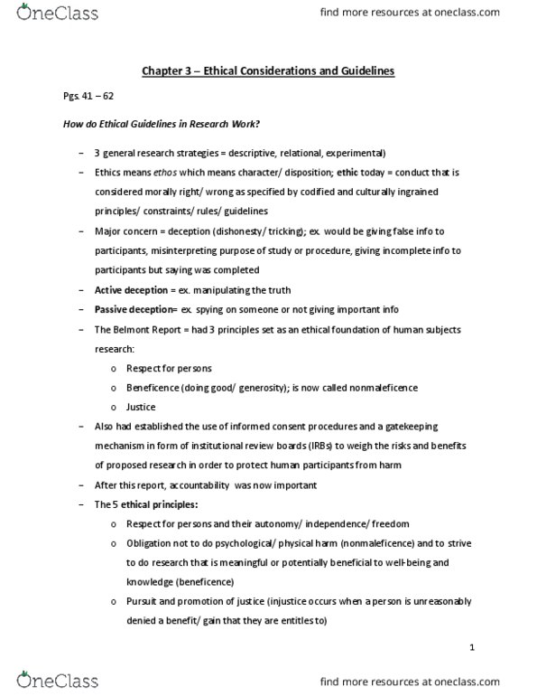 PSYC 2030 Chapter Notes - Chapter 3: Institutional Review Board, Belmont Report, Deeper Understanding thumbnail
