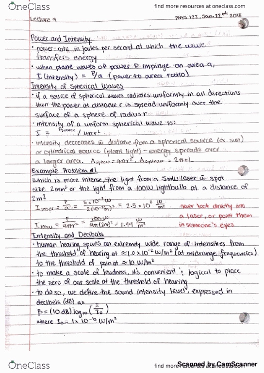 PHYS 122 Lecture 9: (01-22-18) Power and Intensity thumbnail