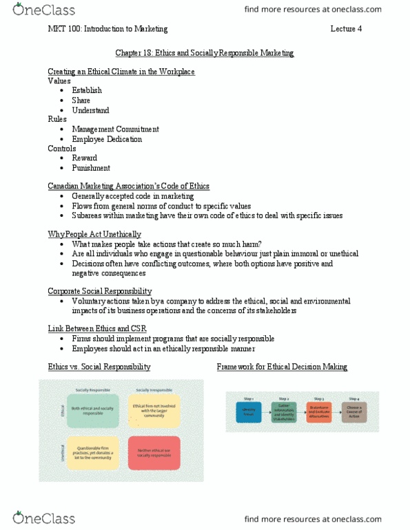 MKT 100 Chapter Notes - Chapter 7,18: Golden Rule, Corporate Social Responsibility, Mirror Test thumbnail