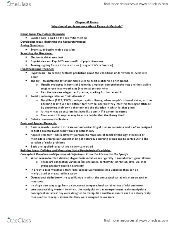 PSYB10H3 Chapter Notes - Chapter 2: Internal Validity, Experiment, Scientific Method thumbnail