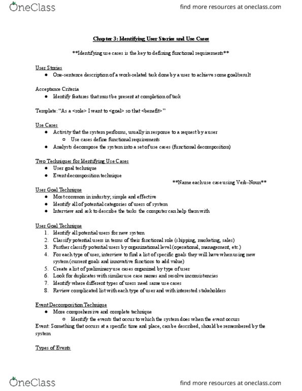 ITM 305 Chapter Notes - Chapter 3: Functional Decomposition, Use Case Diagram, Business Process thumbnail