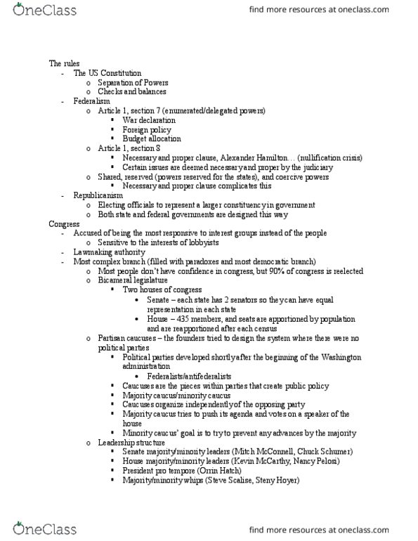 PP 1001 Lecture Notes - Lecture 4: Steny Hoyer, Chuck Schumer, Mitch Mcconnell thumbnail