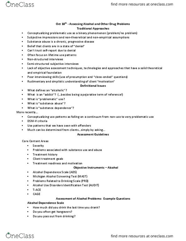 PSYC 3403 Lecture Notes - Lecture 11: Alcohol Use Disorders Identification Test, Substance Dependence, Response Bias thumbnail