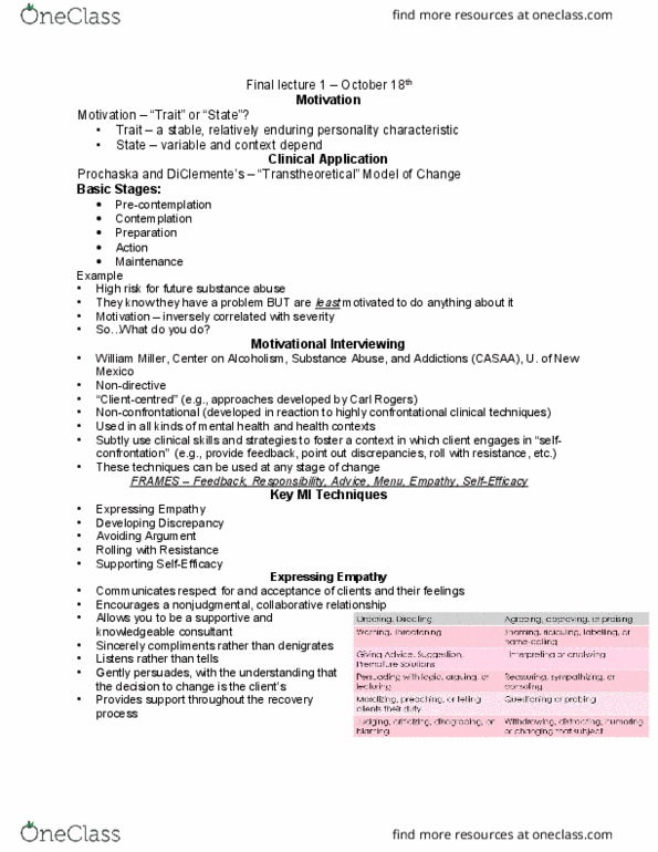 PSYC 3403 Lecture Notes - Lecture 12: Transtheoretical Model, State Variable, Alcoholism thumbnail