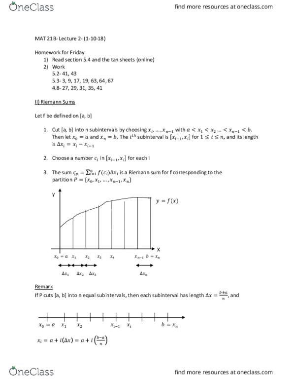 MAT 21B Lecture Notes - Lecture 2: Riemann Sum, Continuous Function thumbnail