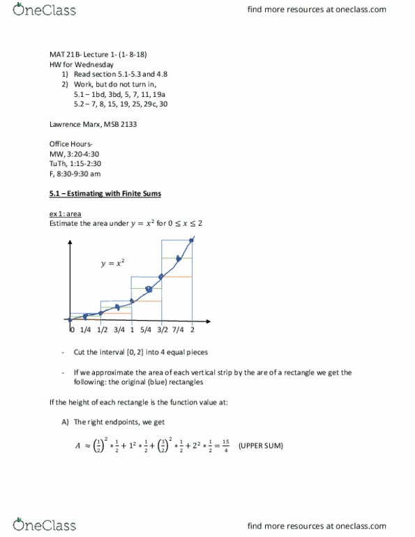 MAT 21B Lecture Notes - Lecture 1: Riemann Sum thumbnail