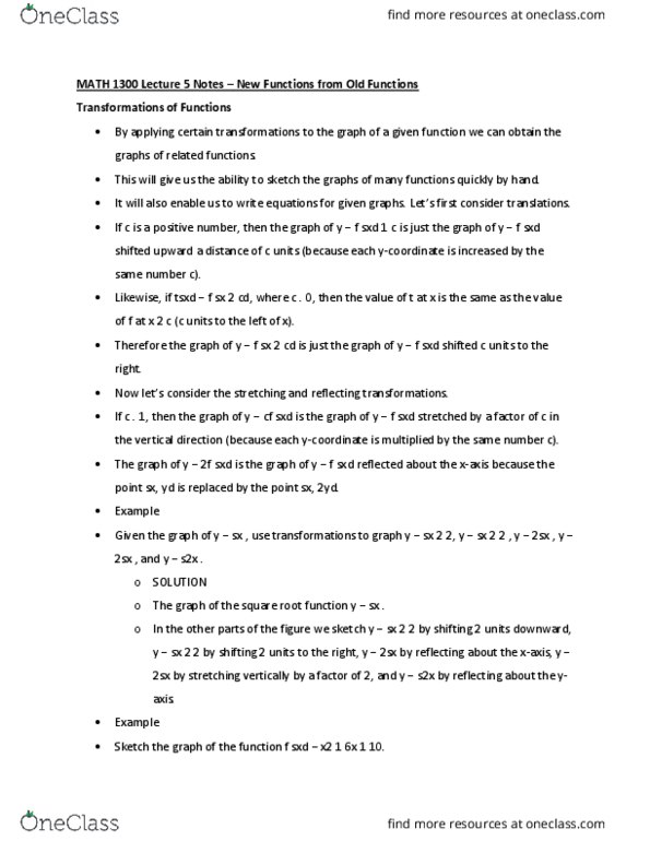 MATH 1300 Lecture Notes - Lecture 5: Function Composition, Sine Wave thumbnail