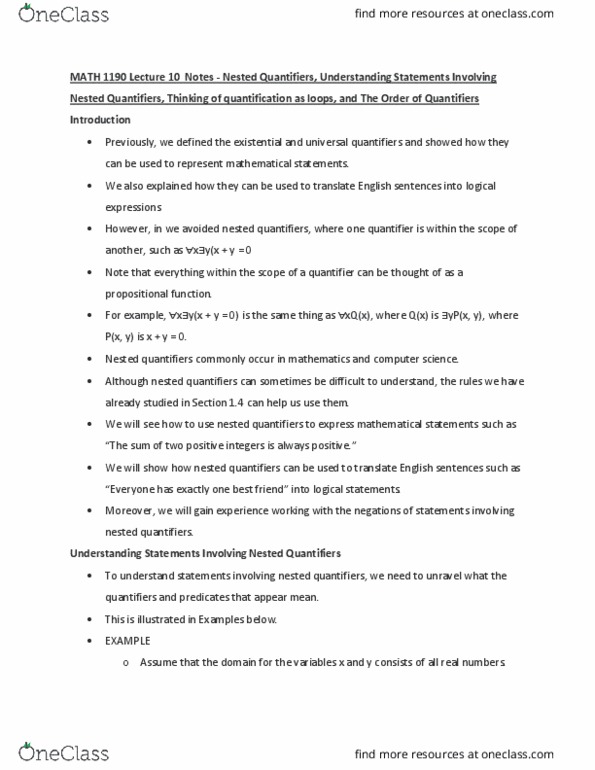 MATH 1190 Lecture Notes - Lecture 10: Propositional Function, Commutative Property, Associative Property thumbnail