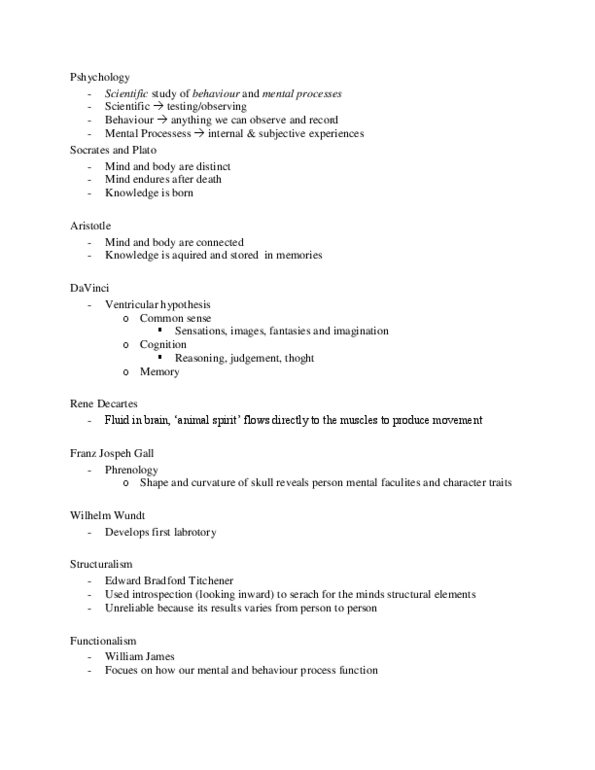 PSYCH101 Lecture Notes - Edward B. Titchener, Wilhelm Wundt, Hindsight Bias thumbnail