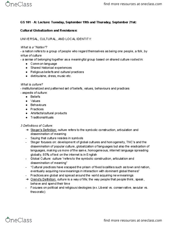 GS101 Lecture Notes - Lecture 2: George Ritzer, Global Spread Of H5N1, Homo Sapiens thumbnail