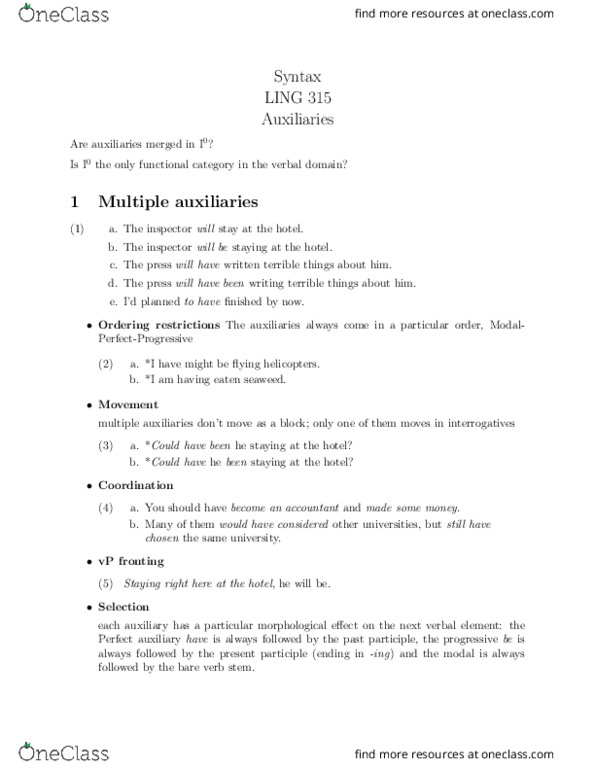 LING 315 Lecture Notes - Lecture 9: Ion, Government And Binding Theory thumbnail