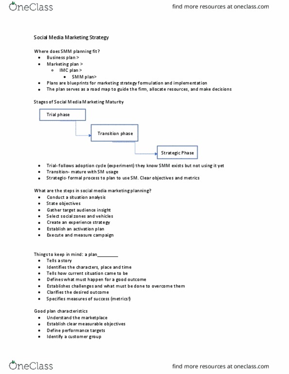 MKTG-430 Lecture Notes - Lecture 4: Social Media Marketing, Marketing Plan, Business Plan thumbnail