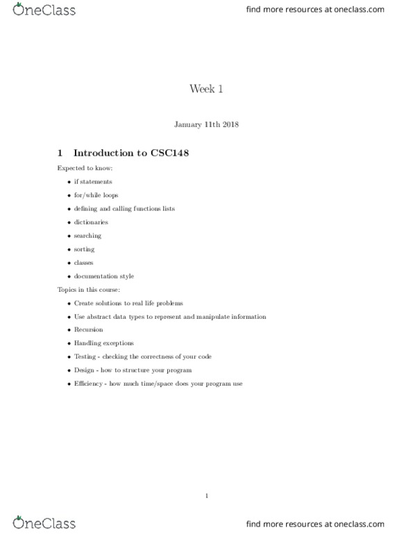 CSC148H1 Lecture Notes - Lecture 1: Docstring thumbnail