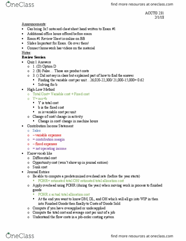 ACCTG 231 Lecture Notes - Lecture 8: Earnings Before Interest And Taxes, Sunk Costs, Fixed Cost thumbnail