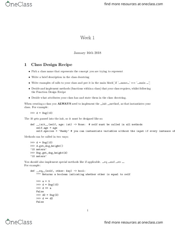 CSC148H1 Lecture Notes - Lecture 3: Docstring, Init thumbnail