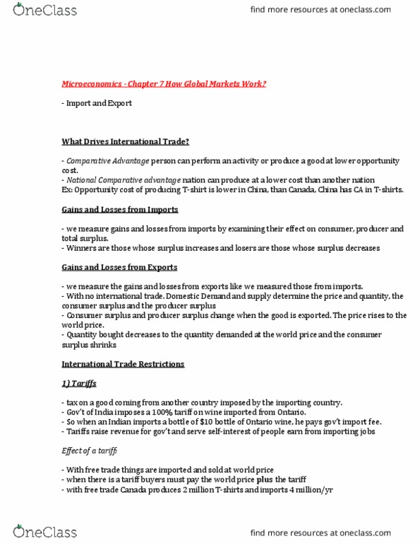 ECON 1000 Chapter Notes - Chapter 7: Import Quota, Economic Surplus, Deadweight Loss thumbnail
