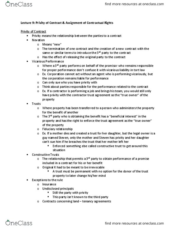 BU231 Lecture Notes - Lecture 9: Quasi-Contract, Rescission thumbnail