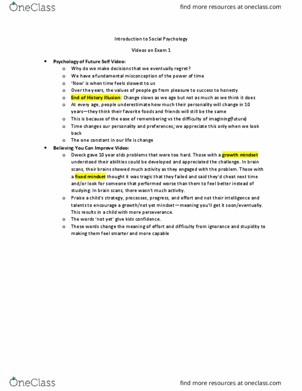 PSY 0105 Lecture Notes - Lecture 8: Mindset thumbnail