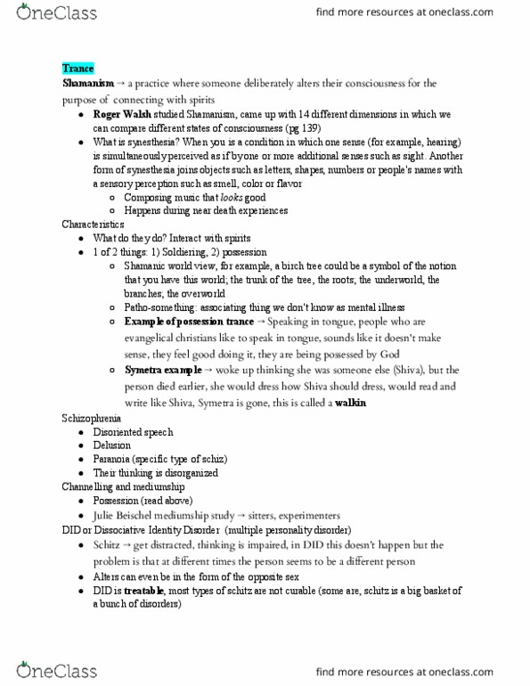 Psychology 2011A/B Lecture Notes - Lecture 6: Spirit Possession, Dissociative Identity Disorder, Mediumship thumbnail