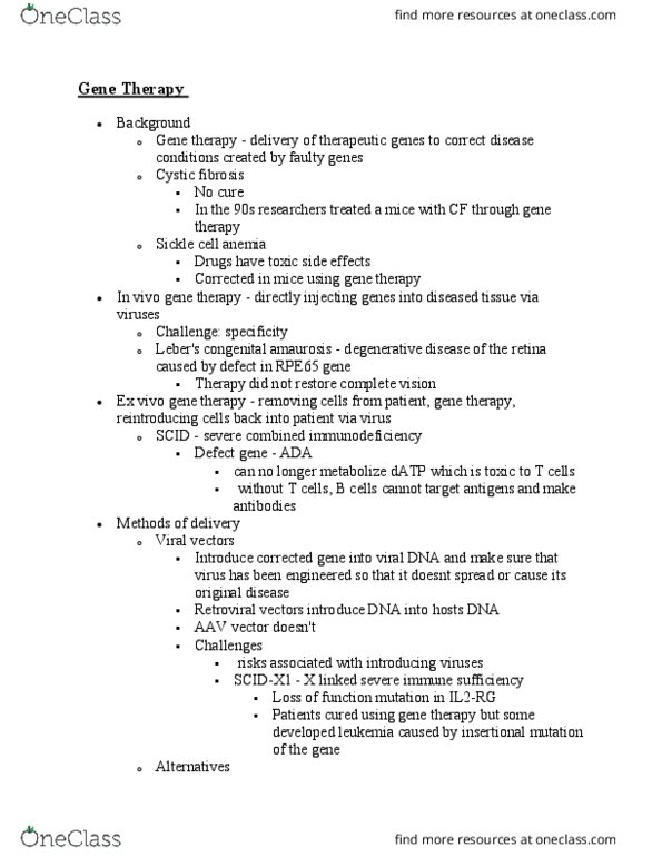 HMB265H1 Lecture Notes - Lecture 22: Severe Combined Immunodeficiency, Sickle-Cell Disease, Viral Vector thumbnail