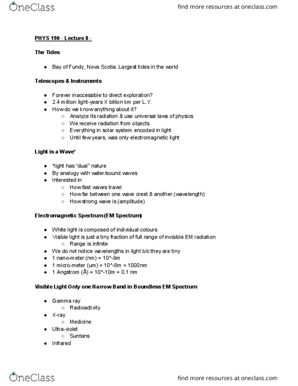 PHYS 190 Lecture Notes - Lecture 8: Electromagnetic Spectrum, Gamma Ray, Sun Tanning thumbnail