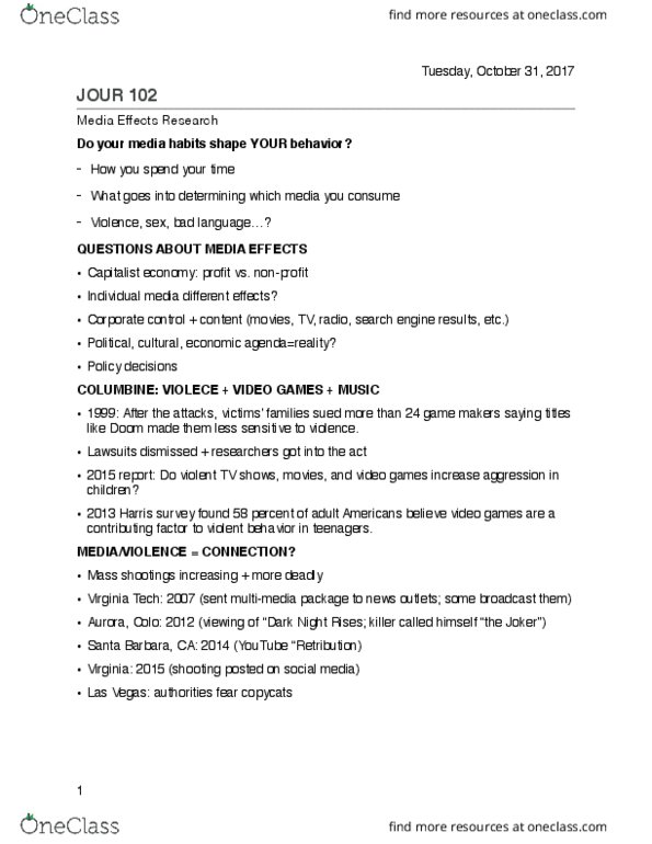 JOUR 102 Lecture Notes - Lecture 9: Meta-Analysis, Root Mean Square, Hypodermic Needle Model thumbnail