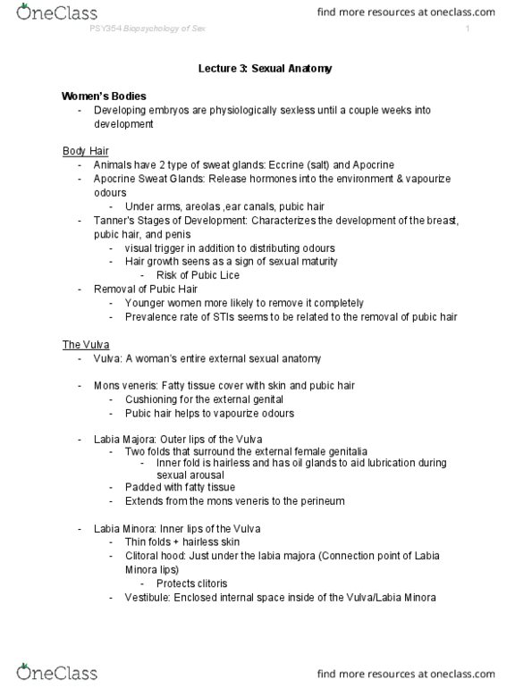 PSY354H5 Lecture Notes - Lecture 3: Mons Pubis, Pubic Symphysis, Clitoral Hood thumbnail